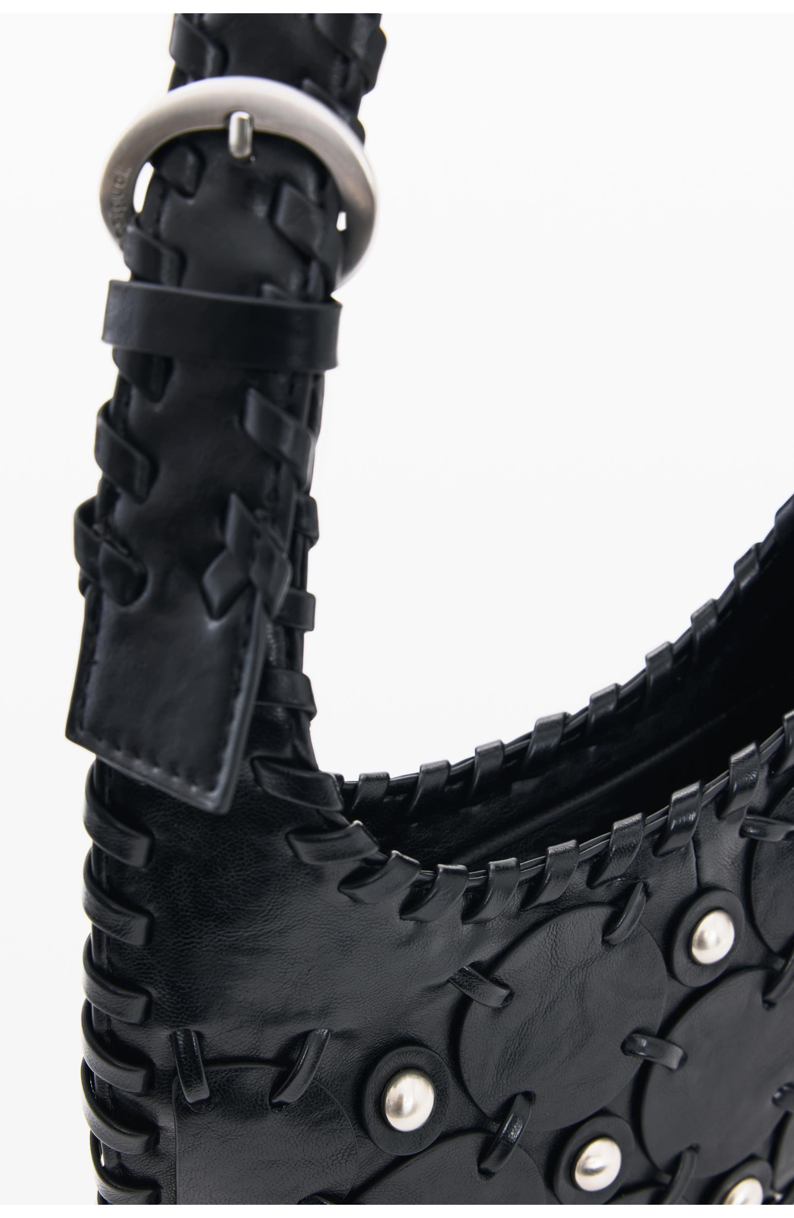 Desigual Studded Faux Leather Shoulder Bag, Alternate, color, Black