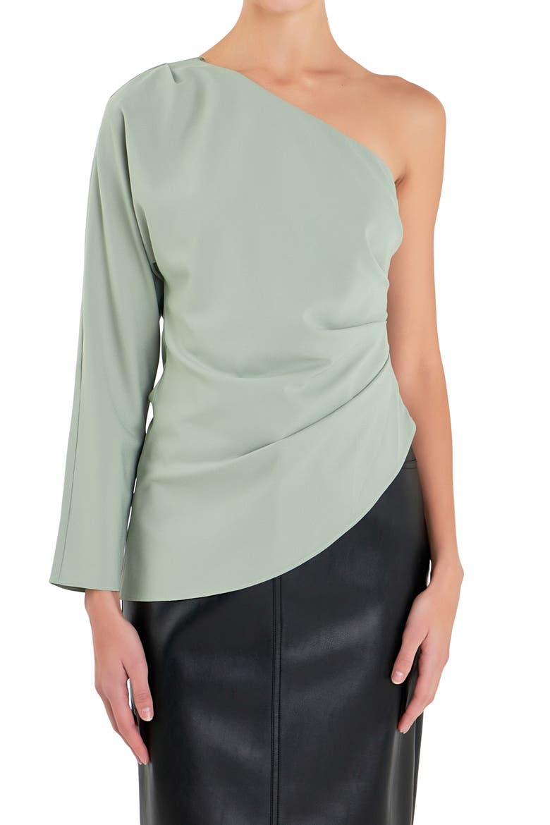 Gathered One-Shoulder Asymmetric Top, Main, color, SAGE