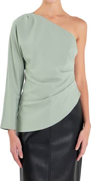Grey Lab Gathered One-Shoulder Asymmetric Top