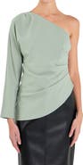 Grey Lab Gathered One-Shoulder Asymmetric Top