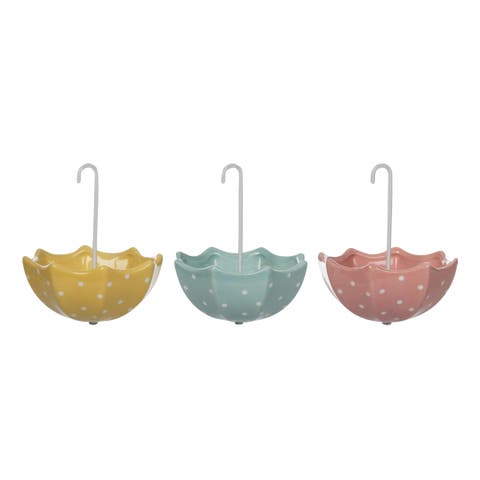 Set of 3 Ceramic Umbrella Planters for Home Decor Spring Garden Decoration