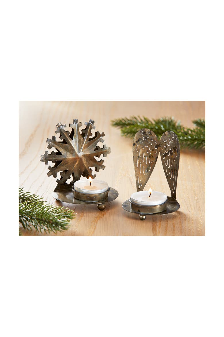 Snowflake Tealight Holder Antique Brass Gold Candle Holder, Alternate, color, Gold
