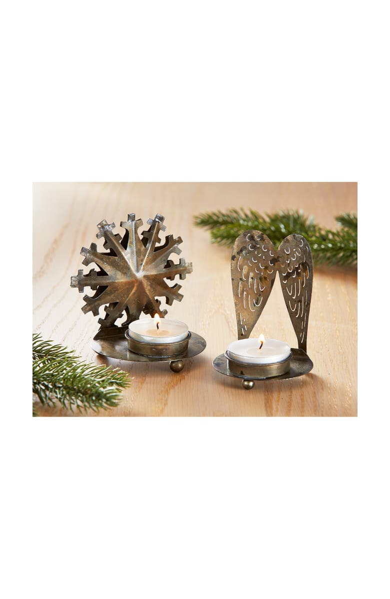 tag Angel Wings Tealight Holder Antique Brass Gold Iron Candle, Alternate, color, Gold