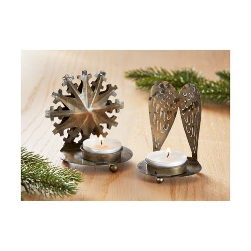 Tag Angel Wings Tealight Holder Antique Brass Gold Iron Candle In Brown