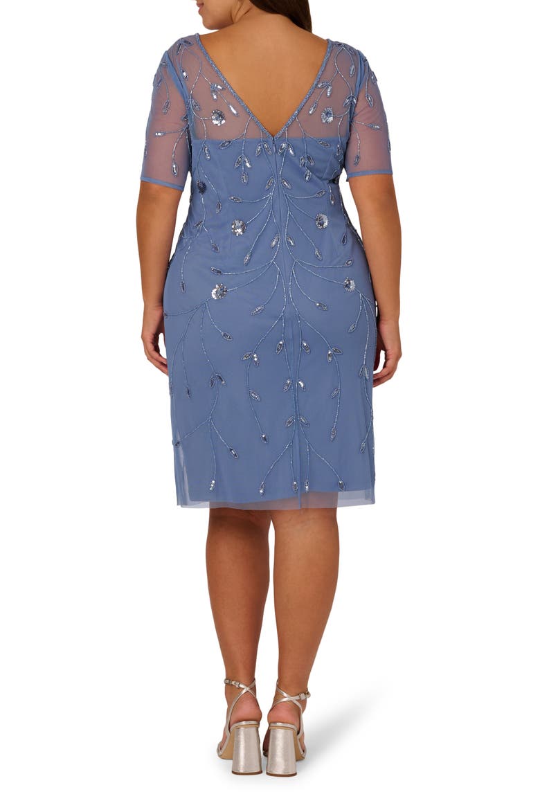 Beaded Mesh Sheath Dress, Alternate, color, FRENCH BLUE