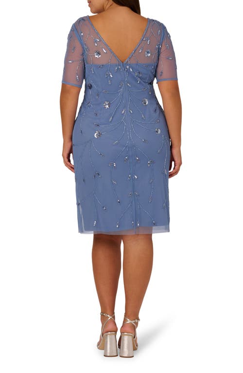 Adrianna Papell Beaded Mesh Sheath Dress In Multi