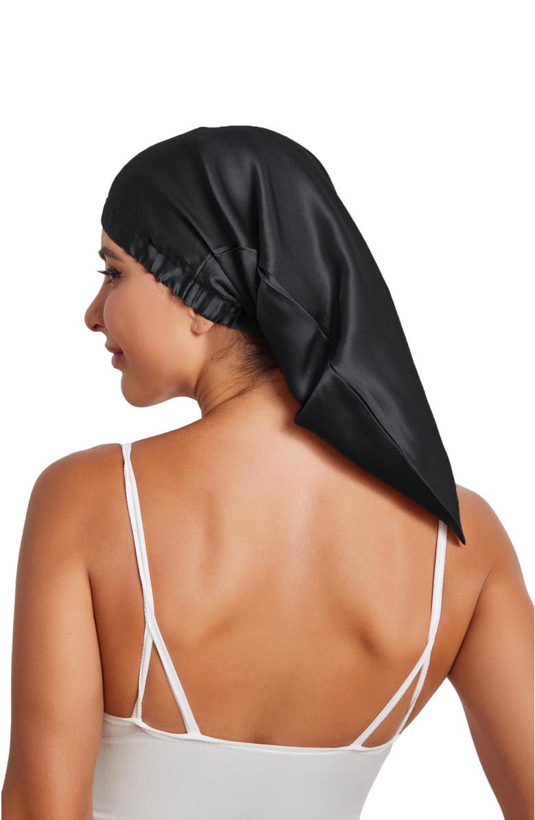 SILKSILKY Pure Silk Elasticated Bonnet, Main, color, Black