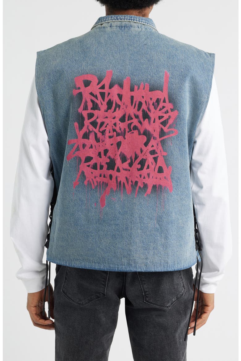Cesar Graphic Graffiti Denim Vest with Quilted Lining, Alternate, color, GRAFFITI BLUE