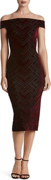 Dress the Population Eden Geo Print Velvet Off the Shoulder Dress
