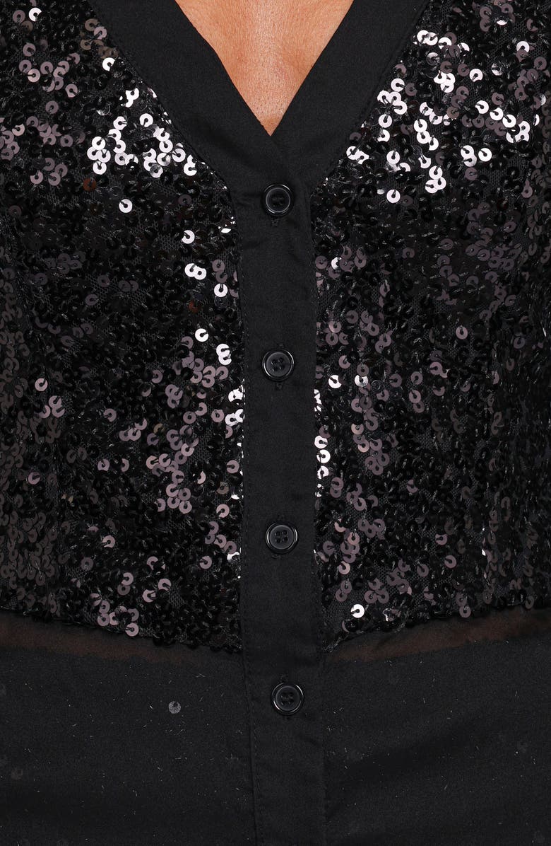Petal & Pup Eliana Sequin Mesh Long Sleeve Button-Up Shirt, Alternate, color,