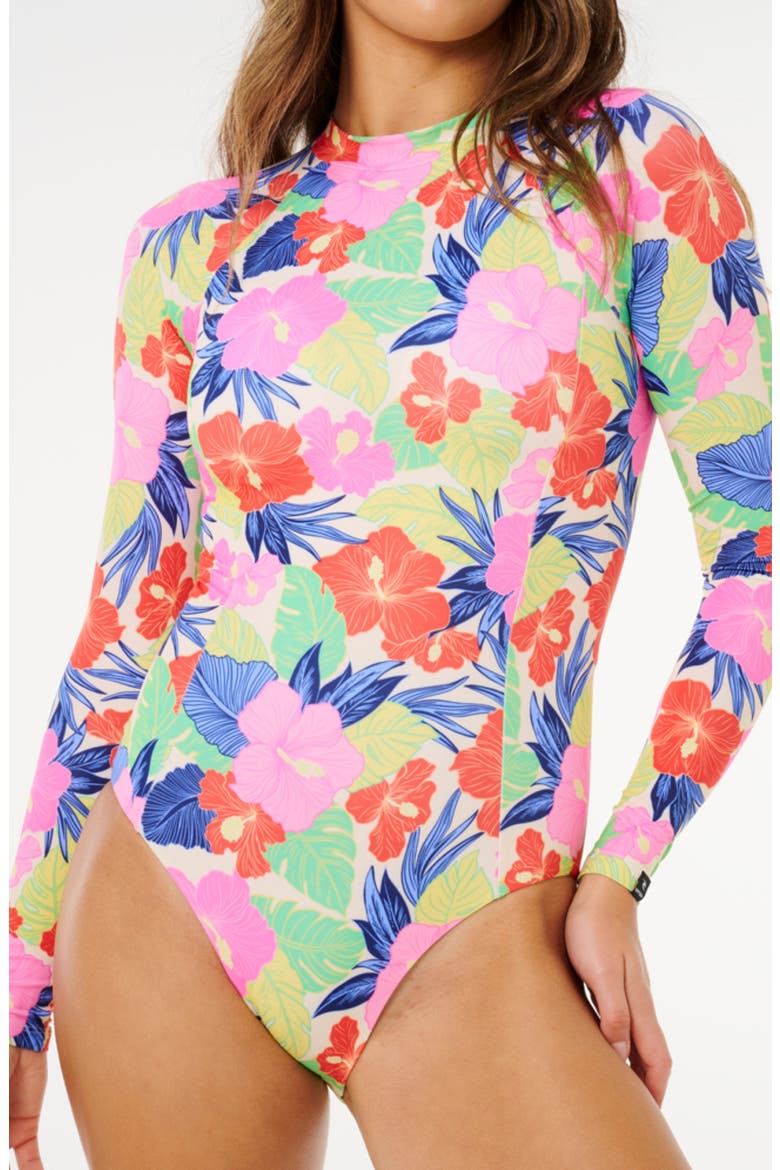 Party Wave UPF 50+ One-Piece Rashguard Swimsuit, Alternate, color, PINK MULTI
