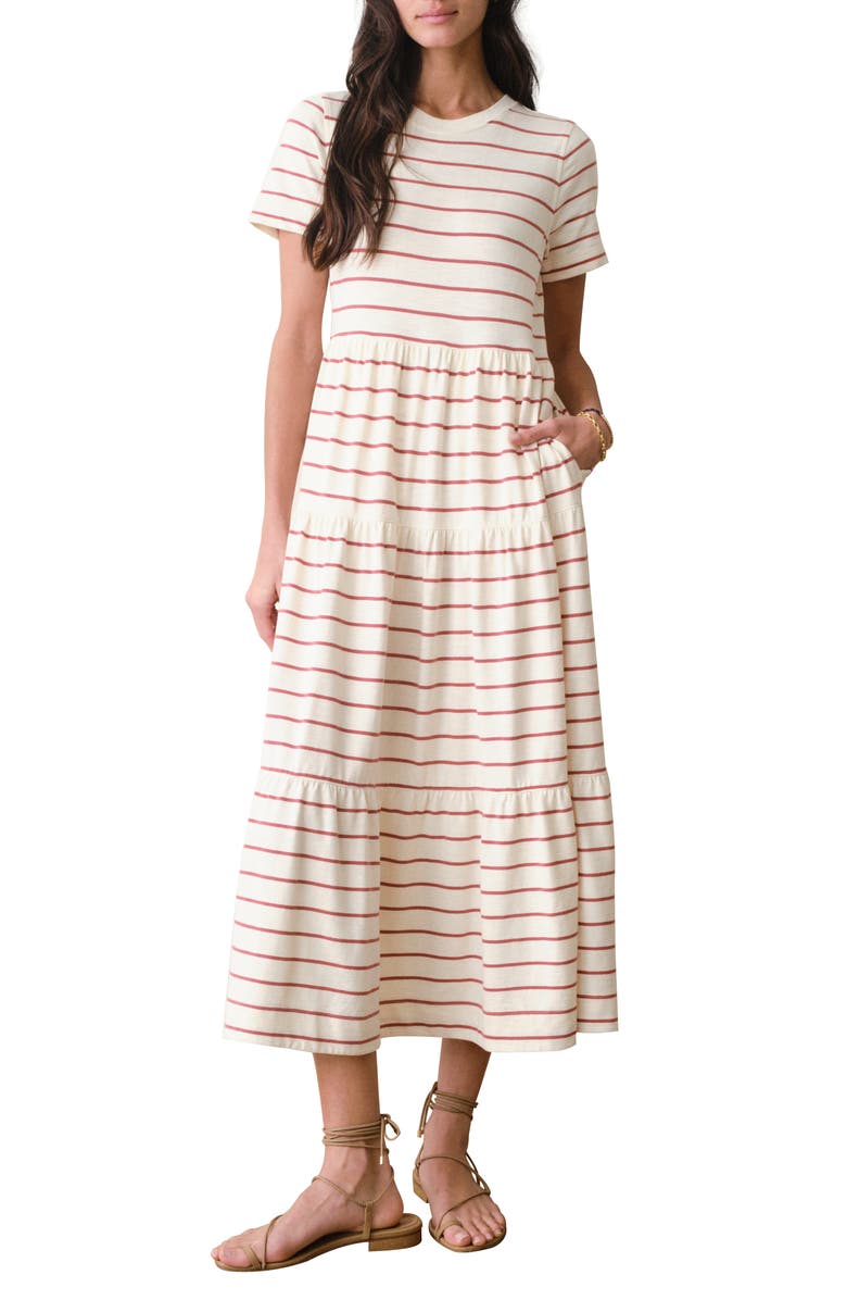 Marine Layer Luxe Stripe Tiered Sueded Cotton Dress, Alternate, color, Withered Rose Stripe
