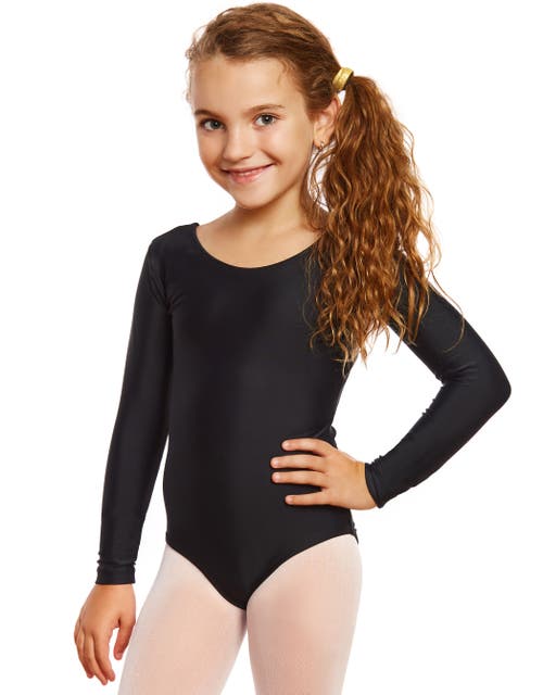 Leveret Girls Long Sleeve Leotard In Black