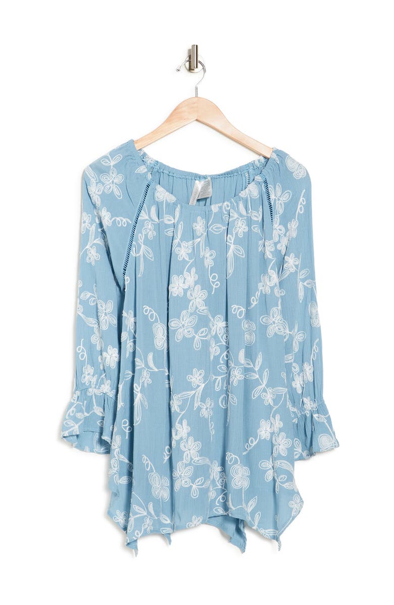 Forgotten Grace Off-the-Shoulder Embroidered Shark Bite Tunic, Alternate, color, 