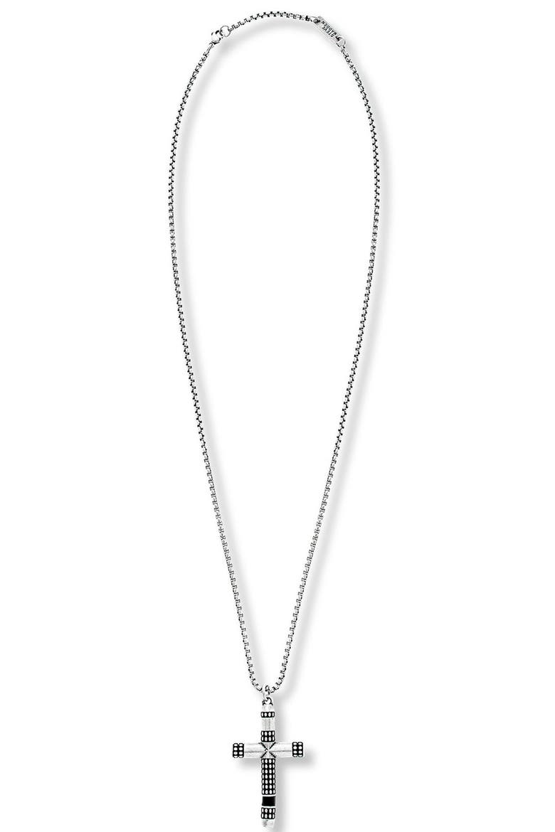 Textured Cross Pendant Necklace, Main, color, BURNISHED SILVER