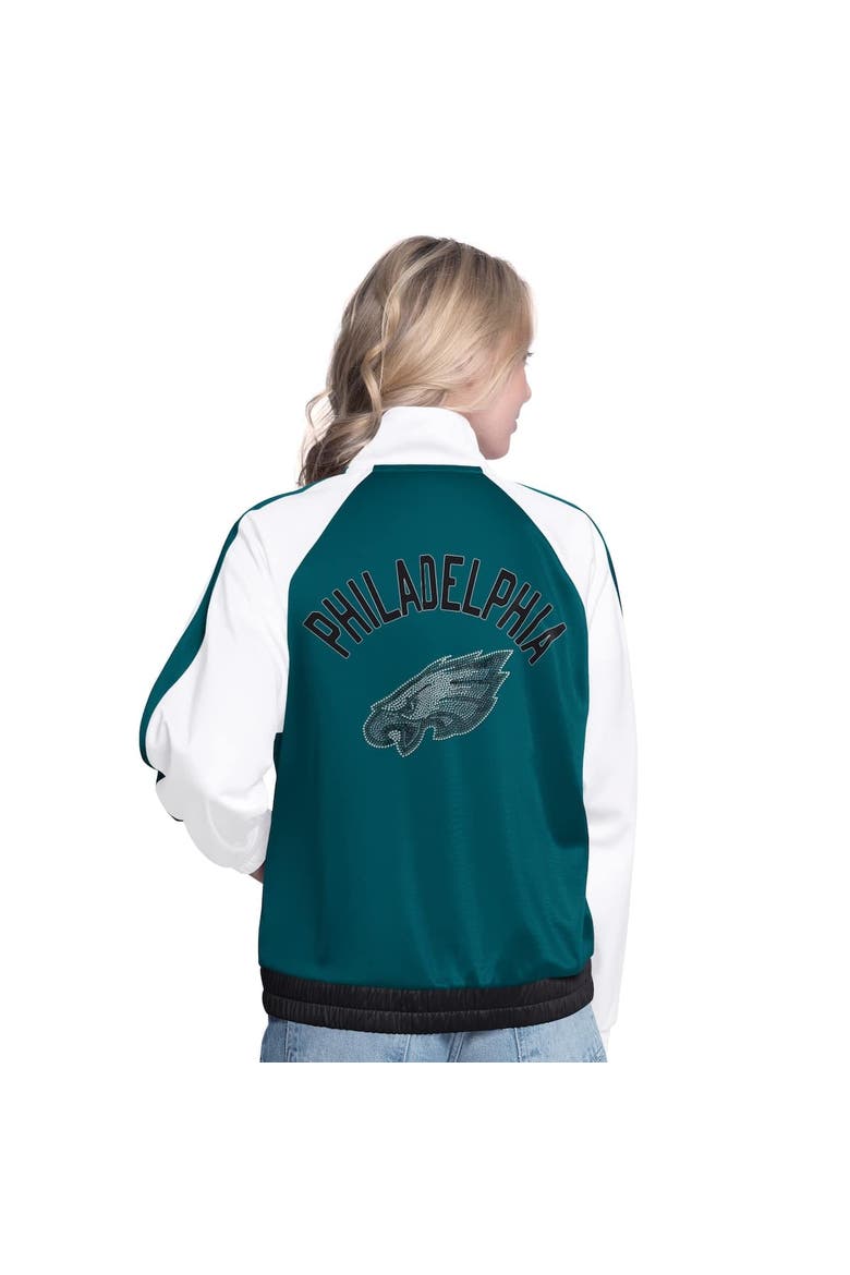 Women's G-III 4Her by Carl Banks White/Midnight Green Philadelphia Eagles Rally Rhinestone Full-Zip Track Jacket, Alternate, color, White