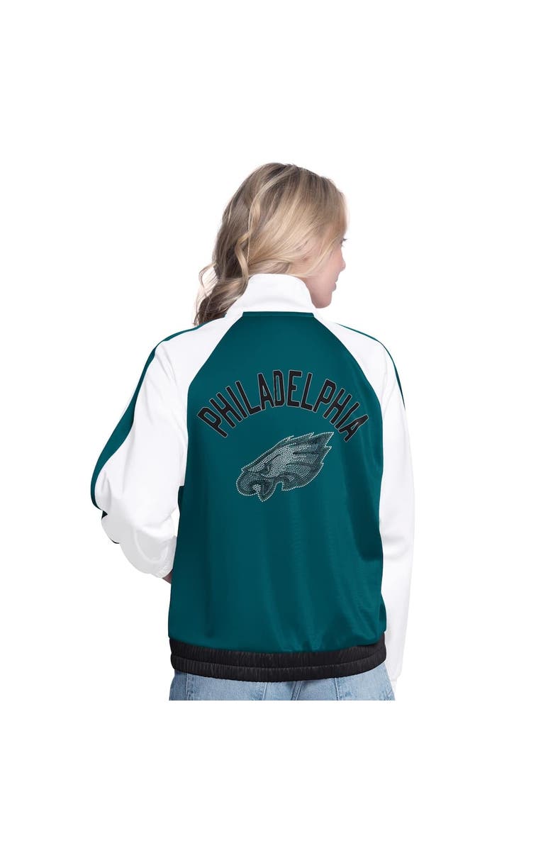 G-III 4HER BY CARL BANKS Women's G-III 4Her by Carl Banks White/Midnight Green Philadelphia Eagles Rally Rhinestone Full-Zip Track Jacket, Alternate, color, White