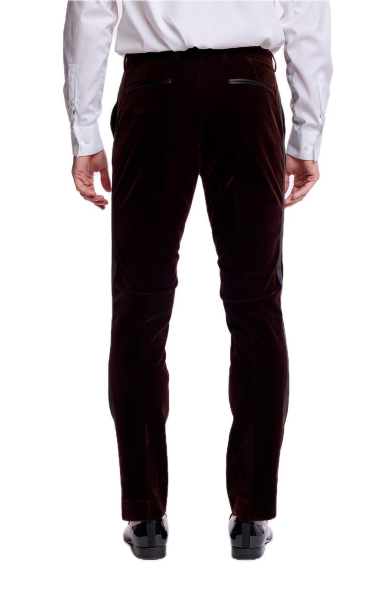 Sloane Mid Rise Slim Fit Velvet Tuxedo Pants, Alternate, color, BROWN VELVET
