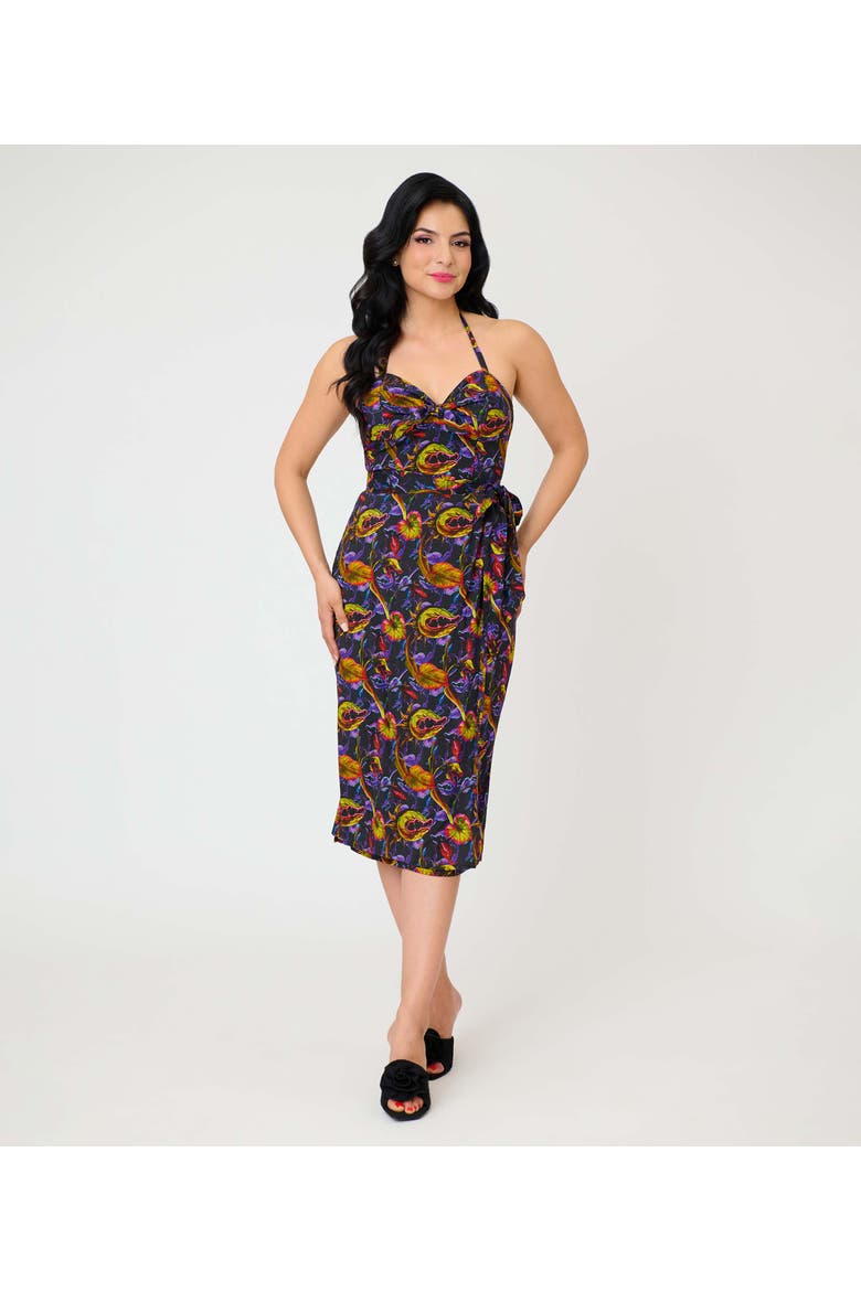Leilani Sleeveless Sarong Dress, Main, color, Black Carnivorous Plants