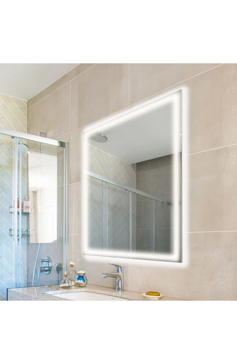 JONATHAN Y Pax Rectangular Frameless Antifog Front/Back-Lit Wall Bathroom Vanity Mirror with Smart Touch, Main, color, 