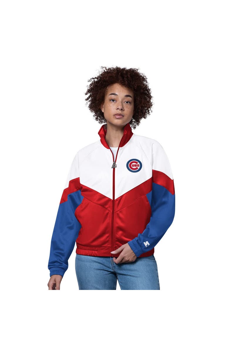 STARTER Women's Starter  White/Red Chicago Cubs Teamwork Raglan Full-Zip Track Jacket, Main, color, White