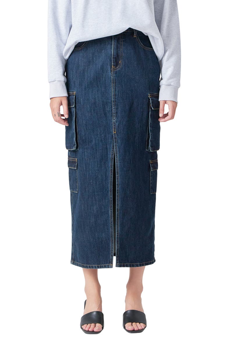 Denim Cargo Maxi Skirt, Main, color, BLUE
