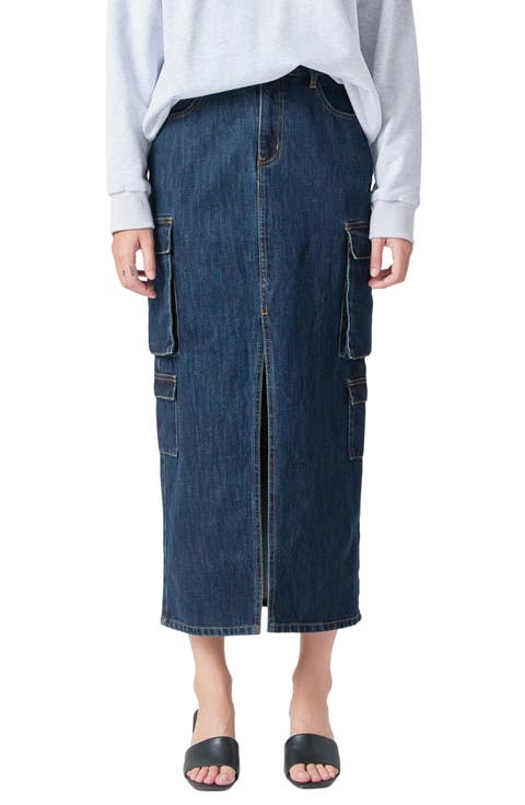 Denim Cargo Maxi Skirt