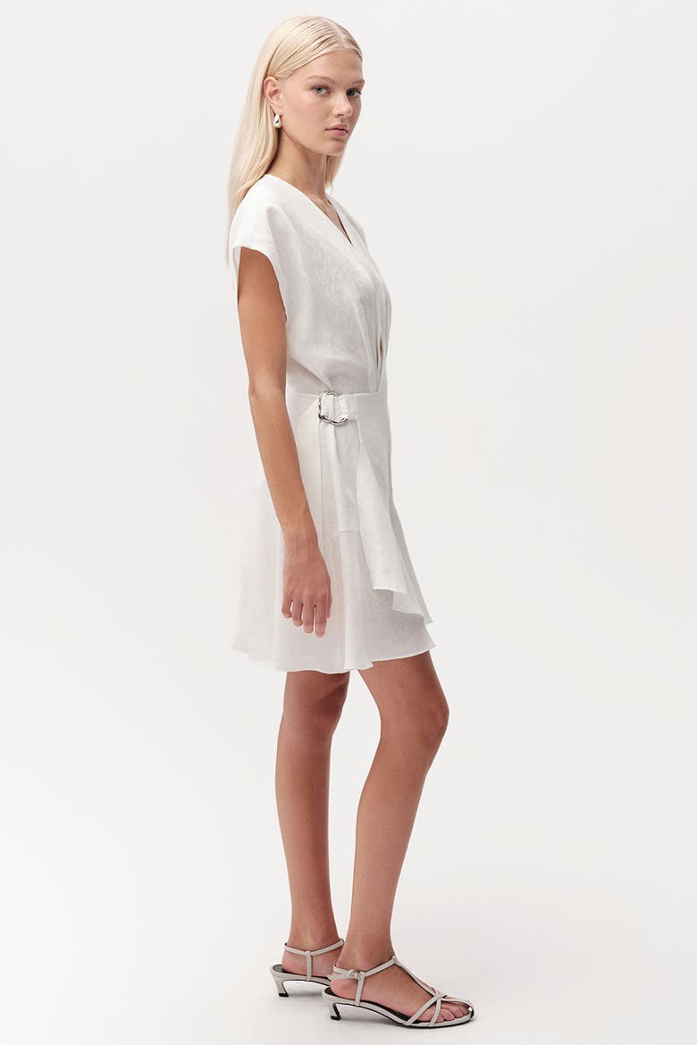 Callanne V Neck Cap Sleeve Linen Mini Dress, Alternate, color, Ecru