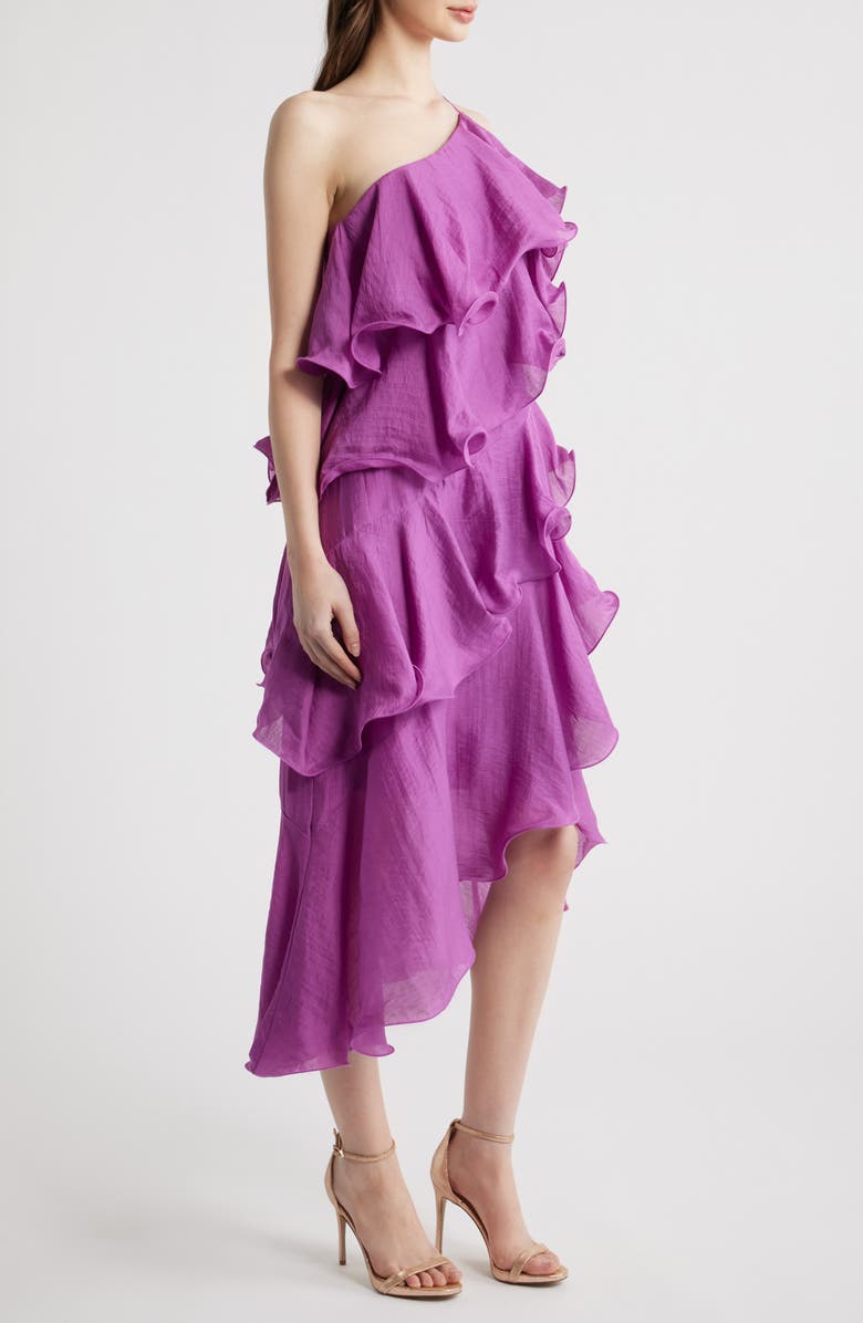 CIEBON Matea One-Shoulder Asymmetric Ruffle Dress, Alternate, color, Purple