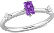 DELMAR Sterling Silver Emerald Cut Amethyst & White Topaz Station Ring