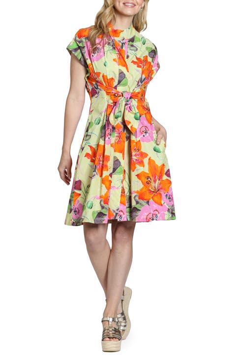 Floral Print Belted A-Line Dress
