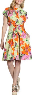APNY Floral Print Belted A-Line Dress