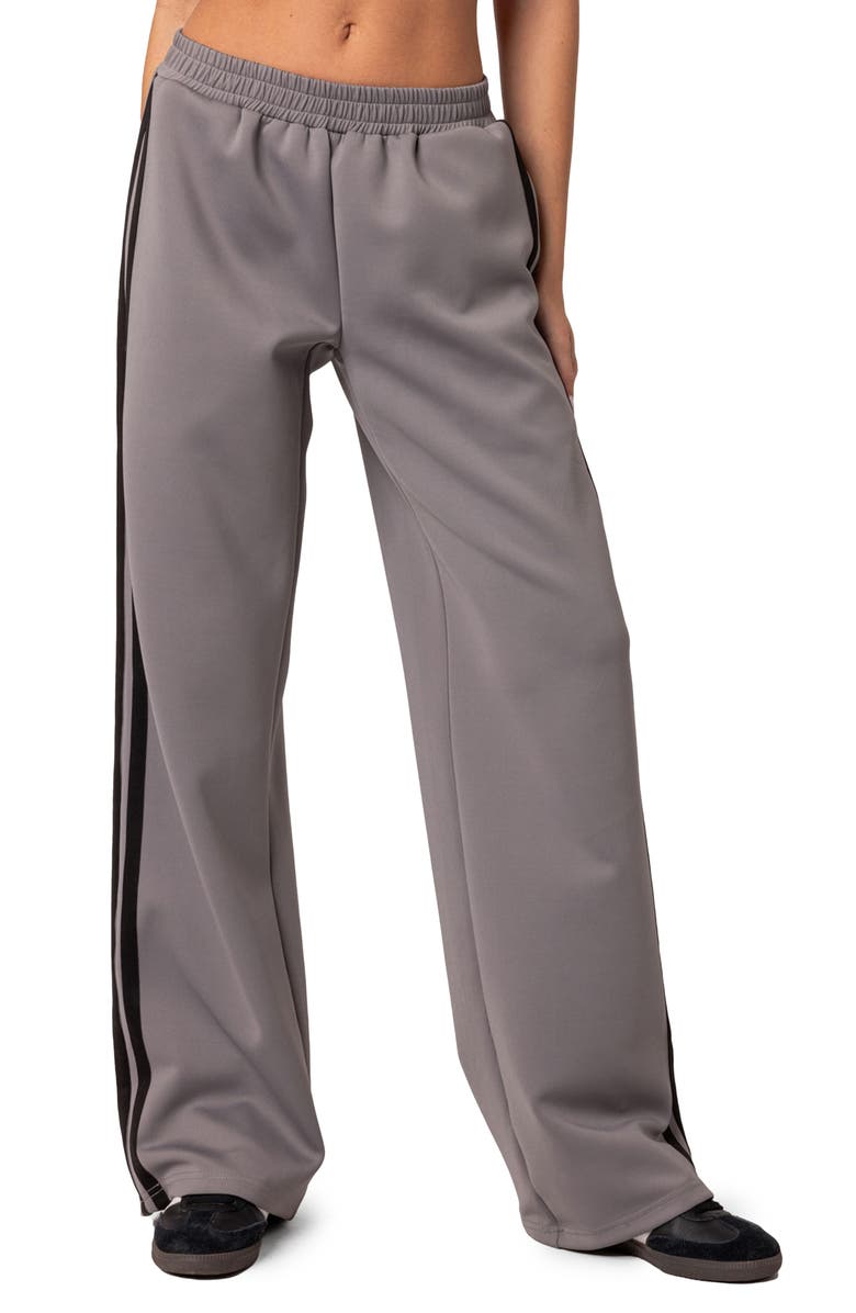 EDIKTED Robyn Side Stripe Track Pants, Main, color, Dark-Gray