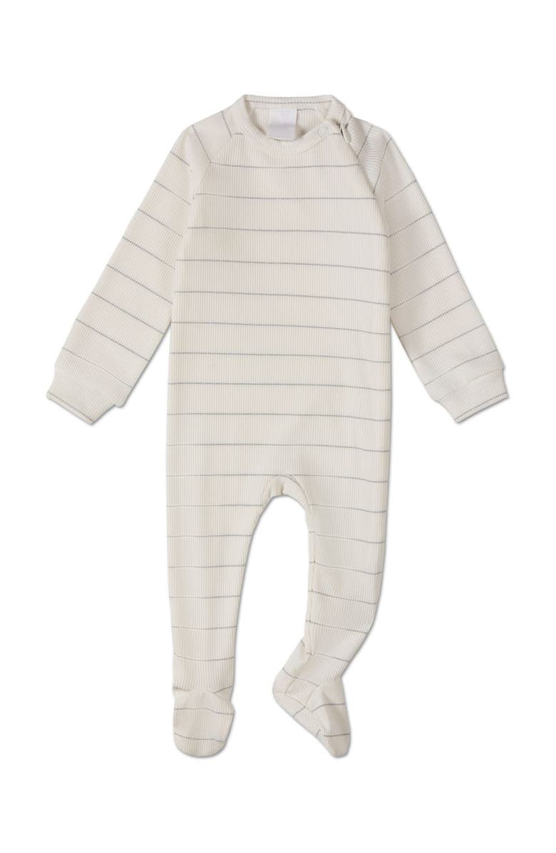MiniMoi Unisex Baby Metallic Striped Side-Zipper Footie, Main, color, White