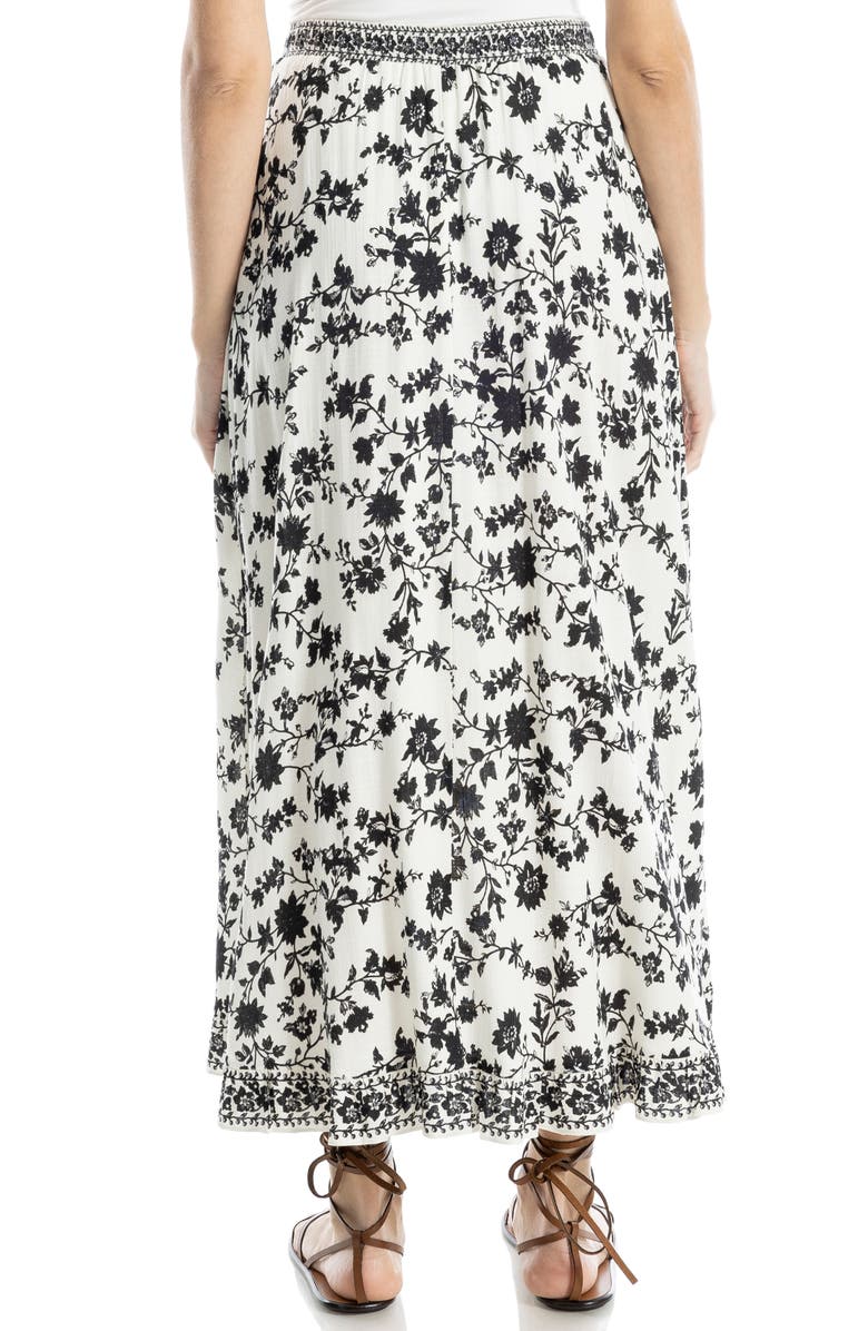 MAX STUDIO Floral Pull-On Maxi Skirt, Alternate, color, Off White/ Black Silhoiette