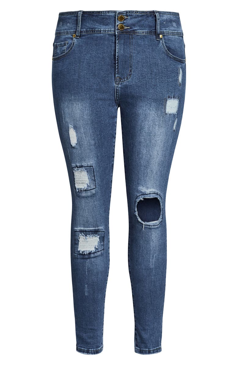 City Chic Patched Apple Skinny Jeans, Alternate, color, Indigo