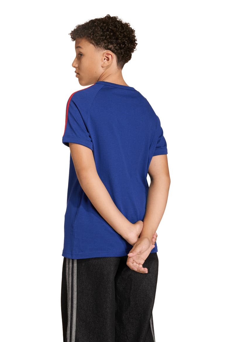 Kids' 3-Stripes Cotton T-Shirt, Alternate, color, VICTORY BLUE/ LIGHT GOLD
