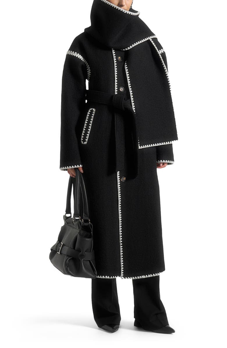 Manière De Voir Elora Wool Blanket Stitch Belted Longline Coat, Alternate, color, 