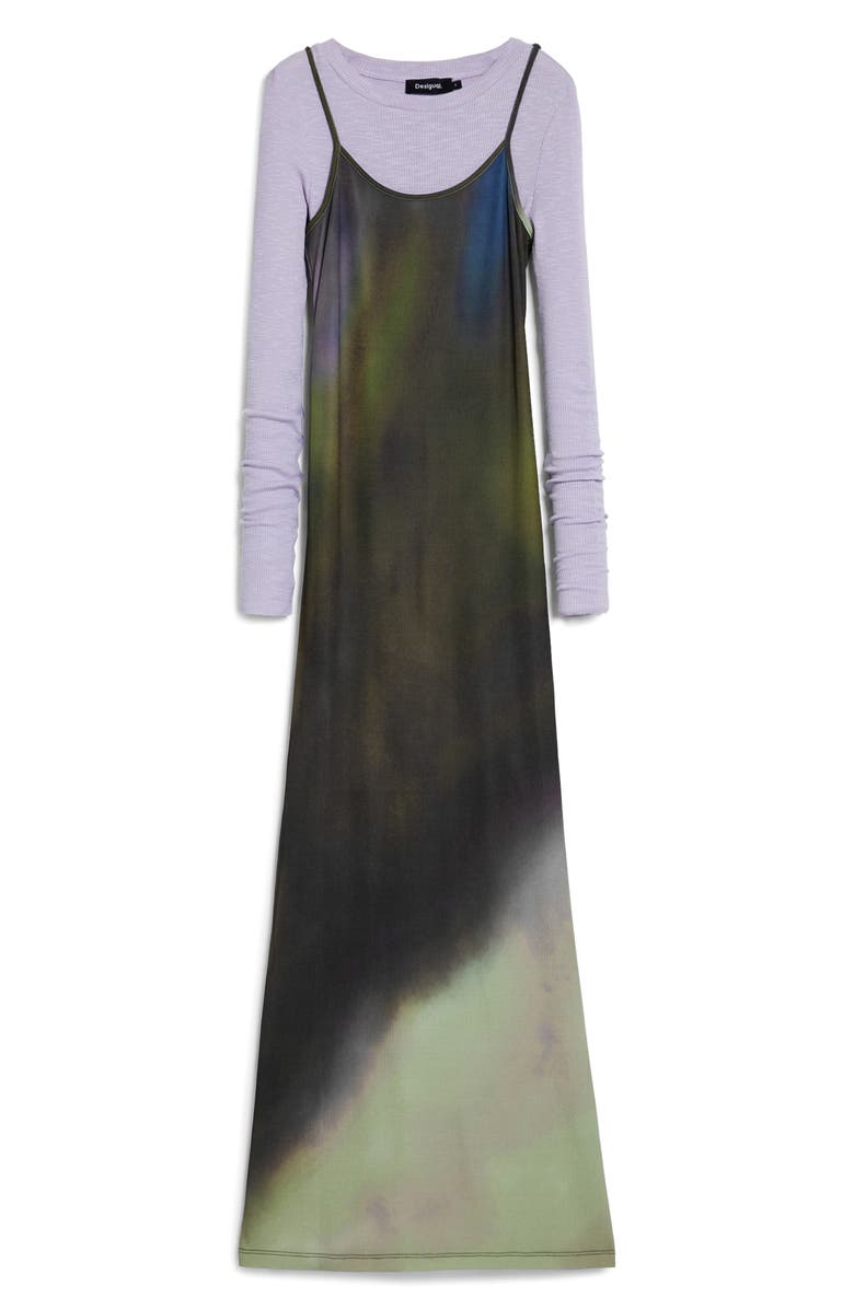 Desigual Maxi Slipdress and Long Sleeve Top Set, Alternate, color, Lilac