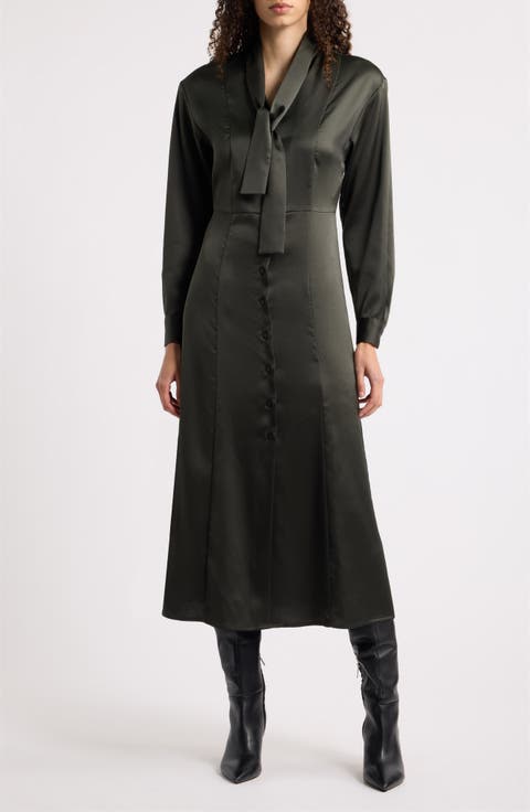 Grado Crepe Satin Long Sleeve Dress