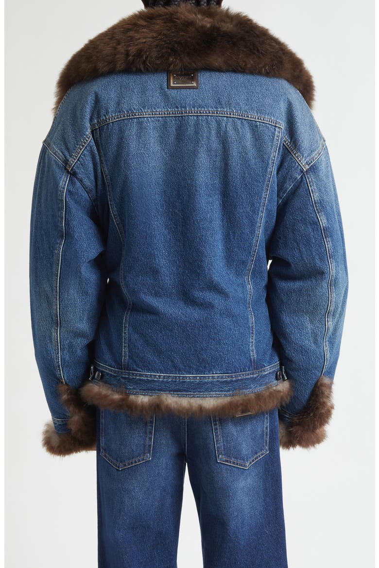 Genuine Shearling Trim Denim Trucker Jacket, Alternate, color, S9001 VARIANTE ABBINATA