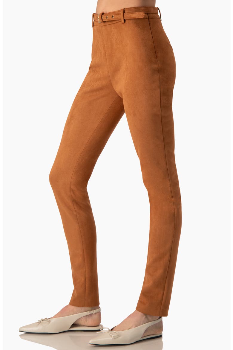 High-Rise Skinny Pants with Removable Belt In Faux Suede, Alternate, color, Chedron
