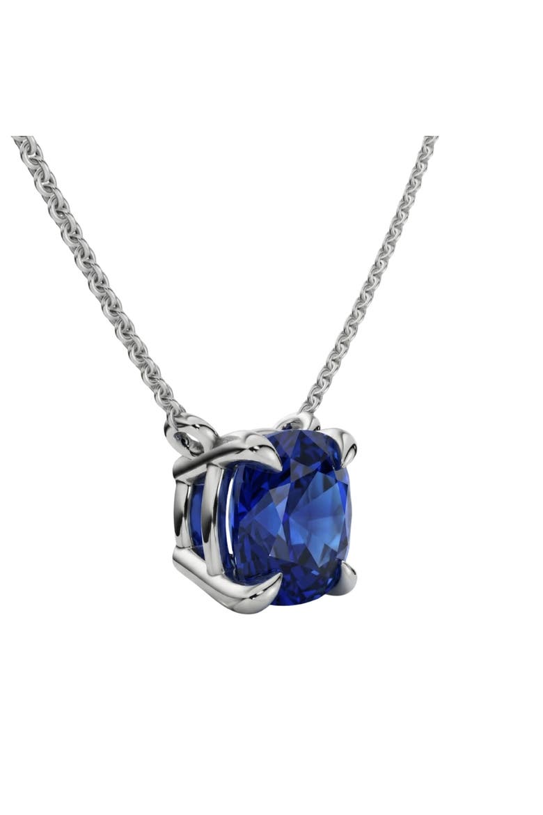 Certified 9.50ct Cushion Blue Sapphire Pendant 14k Gold Necklace Lab Grown 12mm, Alternate, color, 14k White Gold