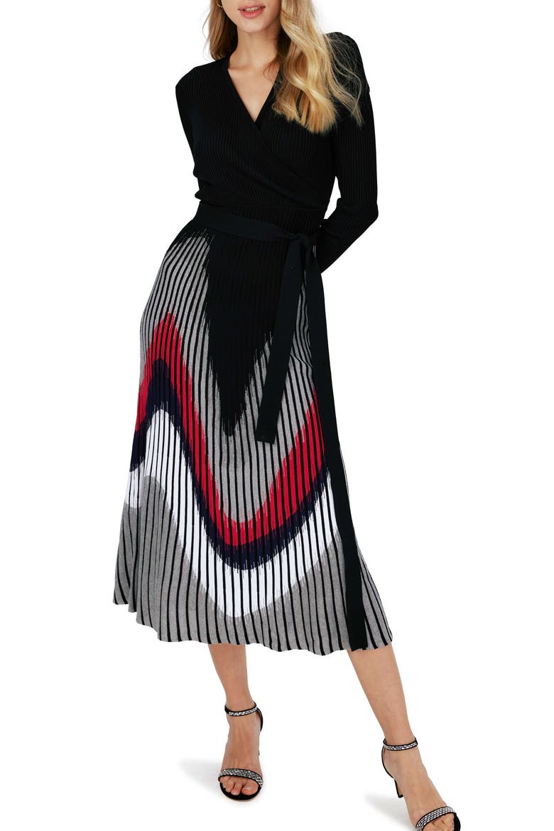 Reiko Long Sleeve Midi Sweater Dress, Main, color, FLOWY ZIGAZG