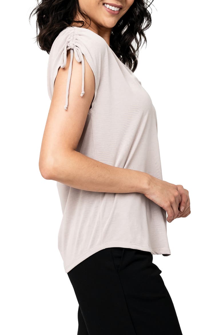 Cinched Shoulder Cap Sleeve T-Shirt, Alternate, color, KHAKI