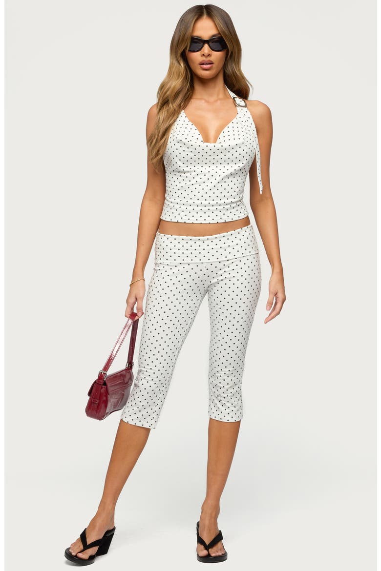 Eloisa Polka Dot Foldover Capri Pants, Alternate, color, WHITE-AND-BLACK