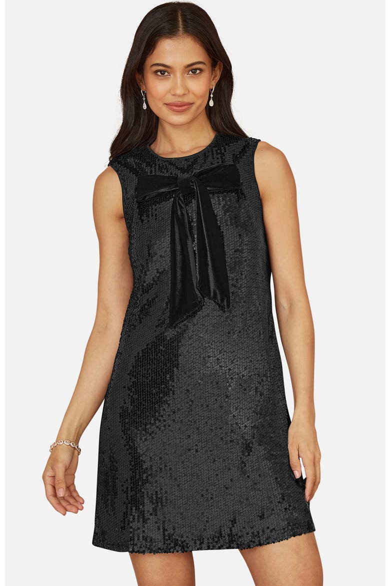 Sequin Bow Tunic Shift Dress, Alternate, color, Black