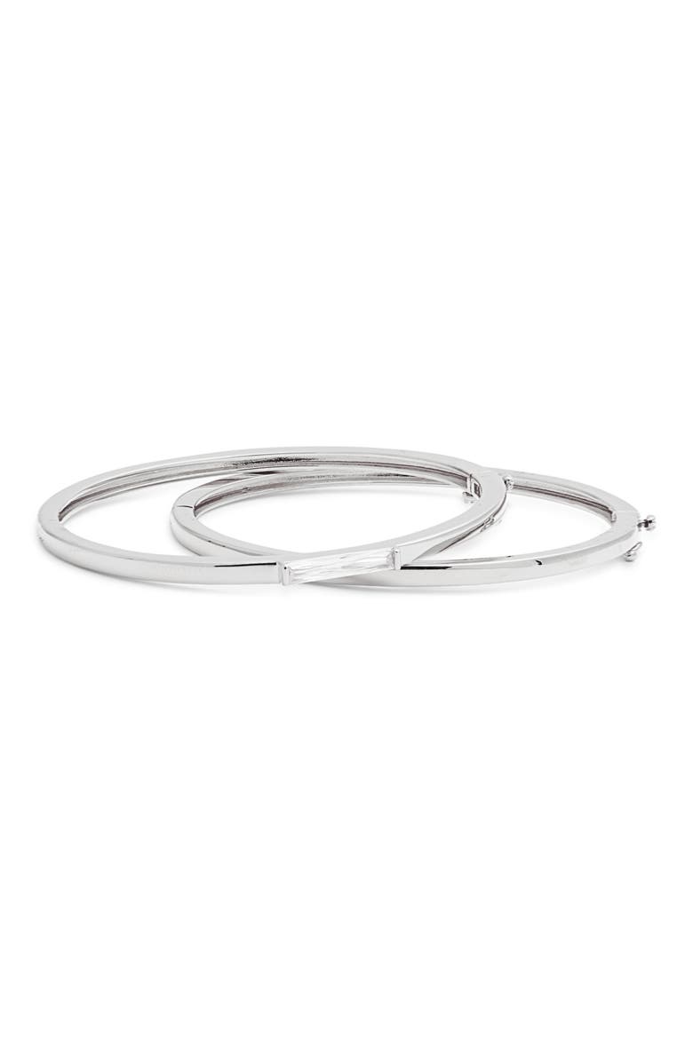 Set of 2 Cubic Zirconia Inset Bangle Bracelets, Main, color, CLEAR- SILVER