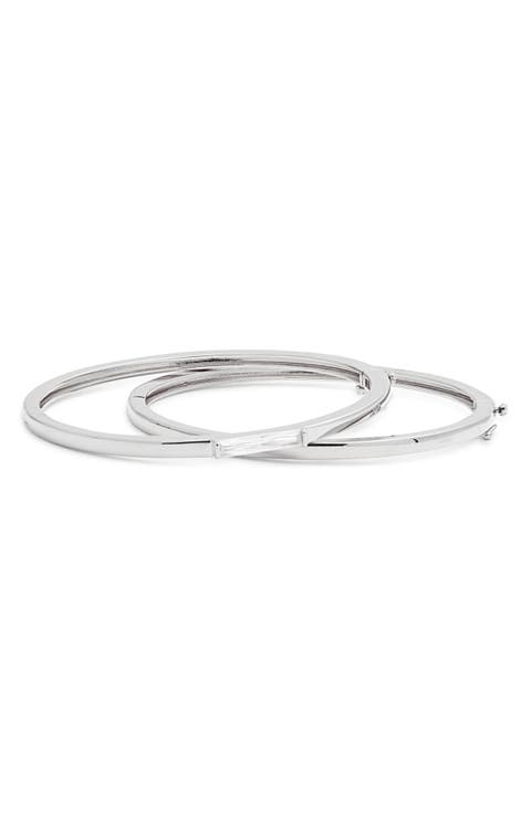 Set of 2 Cubic Zirconia Inset Bangle Bracelets