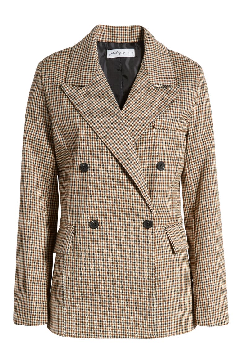 Juliette Check Double Breasted Blazer, Alternate, color, BROWN